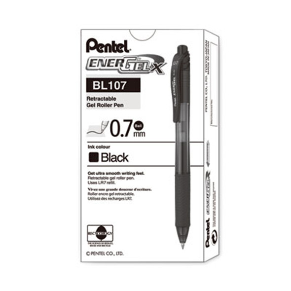 Energel-X Gel Pen, Retractable, Medium 0.7 Mm, Black Ink, Smoke/Black Barrel, Dozen