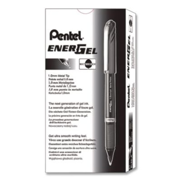 Energel Nv Gel Pen, Stick, Bold 1 Mm, Black Ink, Gray/Black Barrel, Dozen