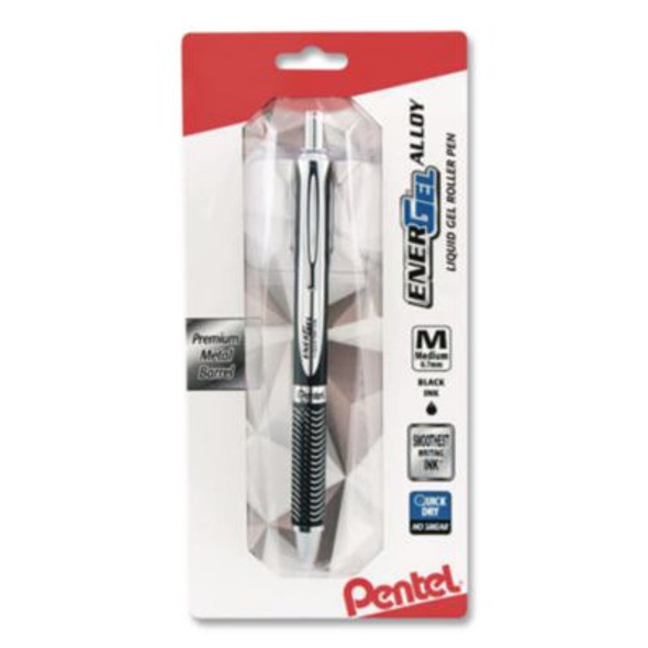 Energel Alloy Rt Gel Pen, Retractable, Medium 0.7 Mm, Black Ink, Black Barrel