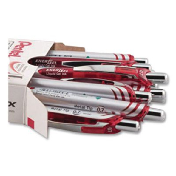 Energel Rtx Gel Pen, Retractable, Medium 0.7 Mm, Red Ink, Red/Gray Barrel