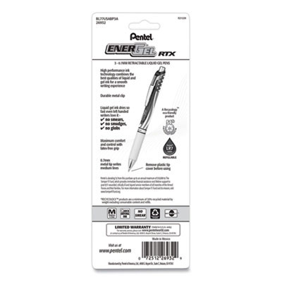 Energel Rtx Stars And Stripes Gel Pen, Retractable, Medium 0.7 Mm, Black Ink, Red/White/Blue Barrel, 3/Pack