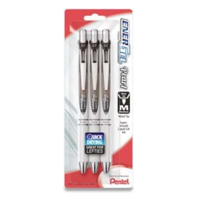 Energel Pearl Deluxe Rtx Gel Pen, Retractable, Medium 0.7 Mm, Black Ink, Pearl White/Smoke Barrel, 3/Pack