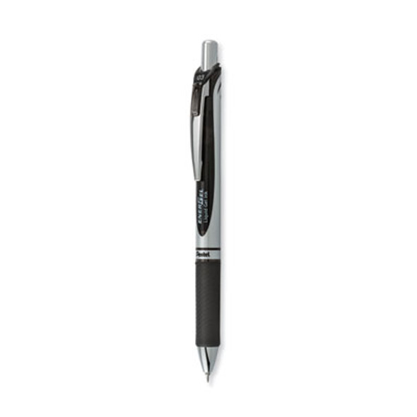Energel Rtx Gel Pen, Retractable, Extra-Fine 0.3 Mm, Black Ink, Black/Silver Barrel, Dozen