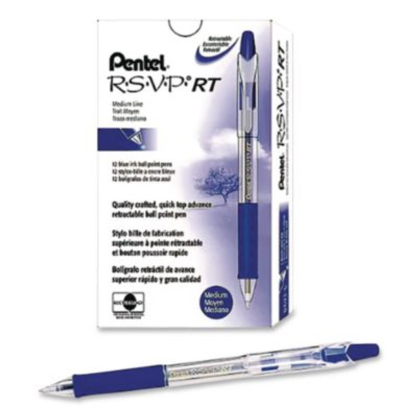 R.S.V.P. Super Rt Ballpoint Pen, Retractable, Medium 0.7 Mm, Blue Ink, Translucent Blue/Blue Barrel, Dozen