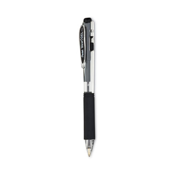 Wow! Gel Pen, Retractable, Medium 0.7 Mm, Black Ink, Clear/Black Barrel, Dozen