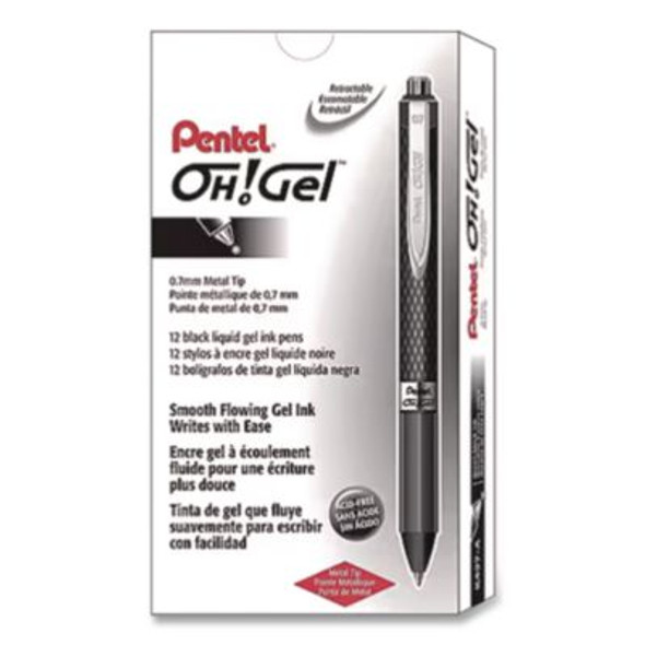 Oh! Gel Pen, Retractable, Medium 0.7 Mm, Black Ink, Black Barrel, Dozen