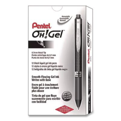 Oh! Gel Pen, Retractable, Medium 0.7 Mm, Black Ink, Black Barrel, Dozen