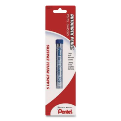 Eraser Refills For Pentel Champ, E-Sharp, Jolt, Icy And Quicker Clicker Pencils, Cylindrical Rod, White, 5/Tube