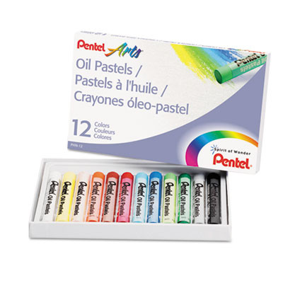 Oil Pastel Set With Carrying Case, 12 Assorted Colors, 0.38" Dia X 2.38", 12/Set