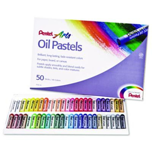 Oil Pastel Set With Carrying Case, 45 Assorted Colors, 0.38' Dia X 2.38", 50/Pack