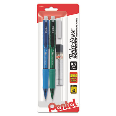 Twist-Erase Express Mechanical Pencils With Tube Of Leads/Eraser, 0.5 Mm, Hb (#2), Black Lead, (2) Assorted Barrel Colors