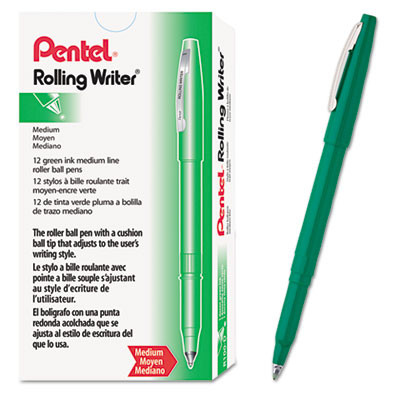 Rolling Writer Rollerball Pen, Stick, Medium 0.8 Mm, Green Ink, Green Barrel, Dozen