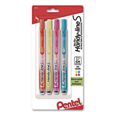 Ultra-Slim Handy-Line S Retractable/Refillable Highlighters, Assorted Ink Colors, Chisel Tip, Assorted Barrel Colors, 4/Pk