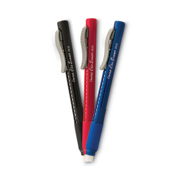 Clic Eraser Grip Eraser, For Pencil Marks, White Eraser, Randomly Assorted Barrel Color, 3/Pack