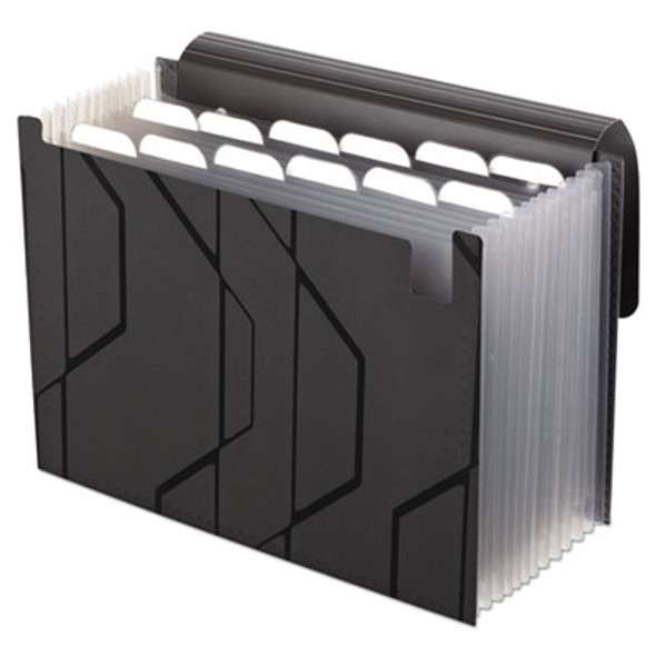 Sliding Cover Expanding File, 4" Expansion, 13 Sections, Cord/Hook Closure, 1/6-Cut Tabs, Letter Size, Black