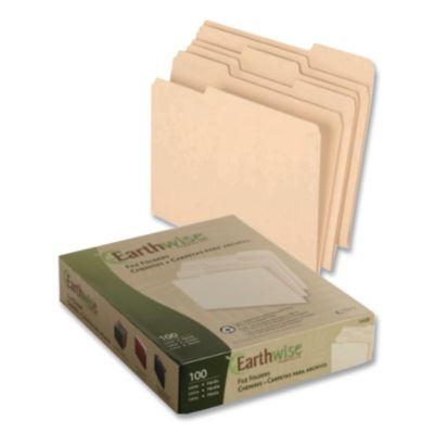 Earthwise By Pendaflex 100% Recycled Colored File Folders, 1/3-Cut Tabs: Assorted, Letter, 0.5" Expansion, Brown, 100/Box