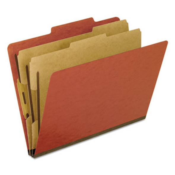 Six-Section Pressboard Classification Folders, 2" Expansion, 2 Dividers, 6 Bonded Fasteners, Letter Size, Red Exterior, 10/Bx