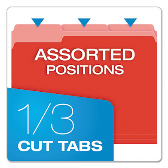 Colored File Folders, 1/3-Cut Tabs: Assorted, Letter Size, Red/Light Red, 100/Box