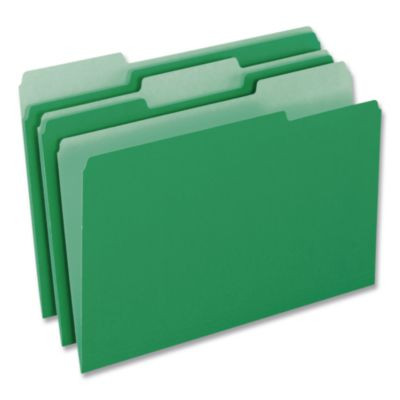 Colored File Folders, 1/3-Cut Tabs: Assorted, Legal Size, Green/Light Green, 100/Box