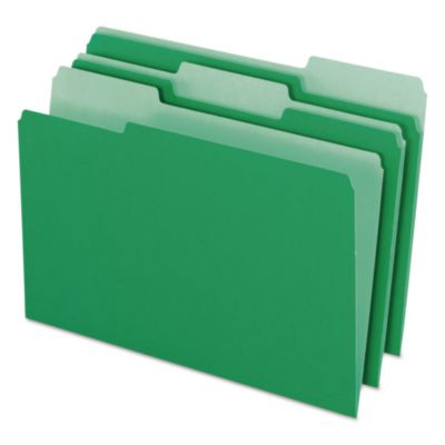 Colored File Folders, 1/3-Cut Tabs: Assorted, Legal Size, Green/Light Green, 100/Box