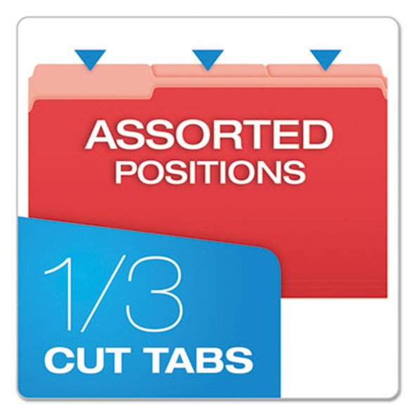 Colored File Folders, 1/3-Cut Tabs: Assorted, Legal Size, Red/Light Red, 100/Box