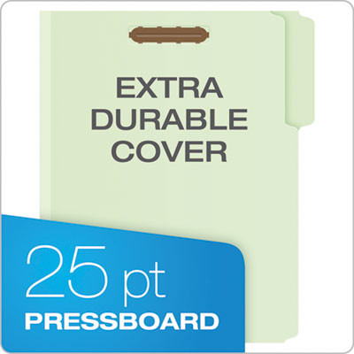 Heavy-Duty Pressboard Folders With Embossed Fasteners, 1/3-Cut Tab, Expands 1", 2 Fasteners, Letter Size, Green, 25/Box