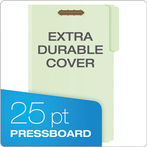 Heavy-Duty Pressboard Folders With Embossed Fasteners, 1/3-Cut Tab, Expands 3", 2 Fasteners, Legal Size, Green, 25/Box