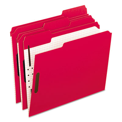 Colored Classification Folders, 1/3-Cut Tab: Assorted, 2 Embossed Fasteners, Letter Size, Red, 50/Box