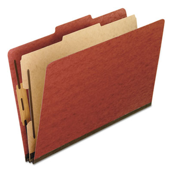 Four-Section Pressboard Classification Folders, 2" Expansion, 1 Divider, 4 Fasteners, Legal Size, Red Exterior, 10/Box