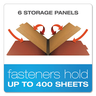 Six-Section Pressboard Classification Folders, Expands 2", 2 Dividers, 6 Embedded Fasteners, Legal Size, Red, 10/Box