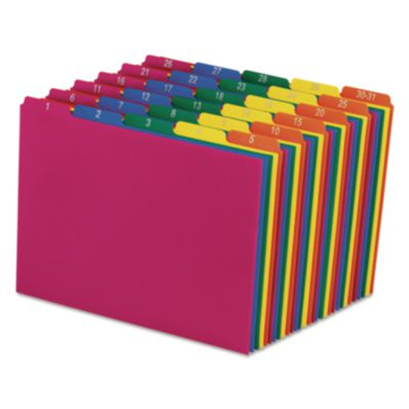 Poly Top Tab File Guides, 1/5-Cut Top Tab, 1 To 30-31, 8.5 X 11, Assorted Colors, 31/Set