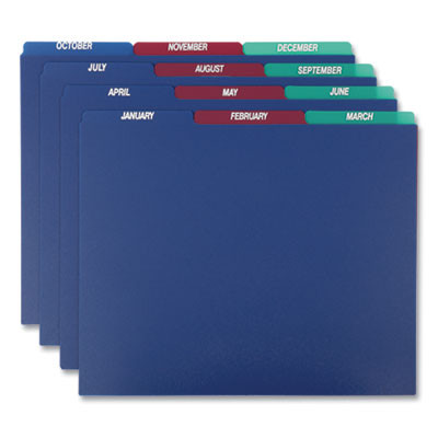 Poly Top Tab File Guides, 1/3-Cut Top Tab, January To December, 8.5 X 11, Assorted Colors, 12/Set