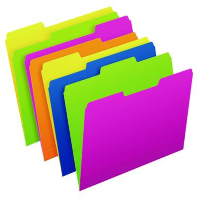 Glow Twisted 3-Tab File Folder, 1/3-Cut Tabs: Assorted, Letter Size, 0.25" Expansion, Assorted Colors, 12/Pack