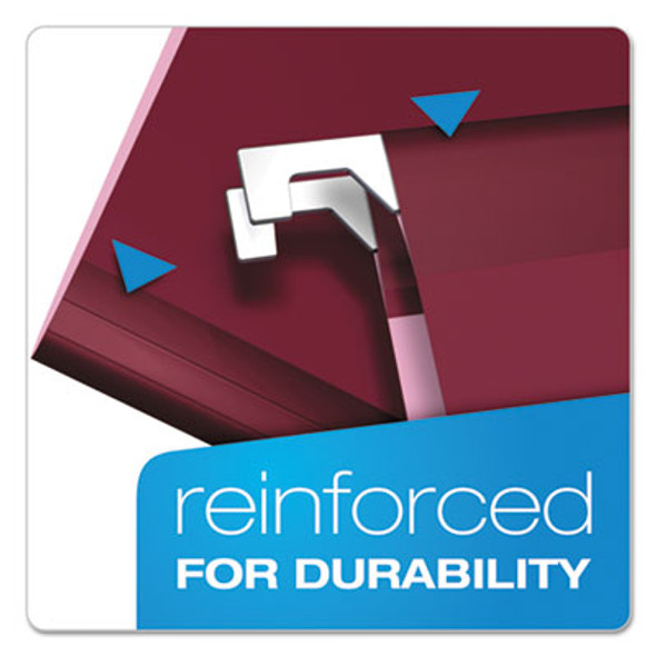Colored Reinforced Hanging Folders, Letter Size, 1/5-Cut Tabs, Burgundy, 25/Box