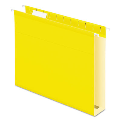 Extra Capacity Reinforced Hanging File Folders With Box Bottom, 2" Capacity, Letter Size, 1/5-Cut Tabs, Yellow, 25/Box