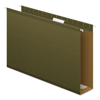 Extra Capacity Reinforced Hanging File Folders With Box Bottom, 3" Capacity, Legal Size, 1/5-Cut Tabs, Green, 25/Box