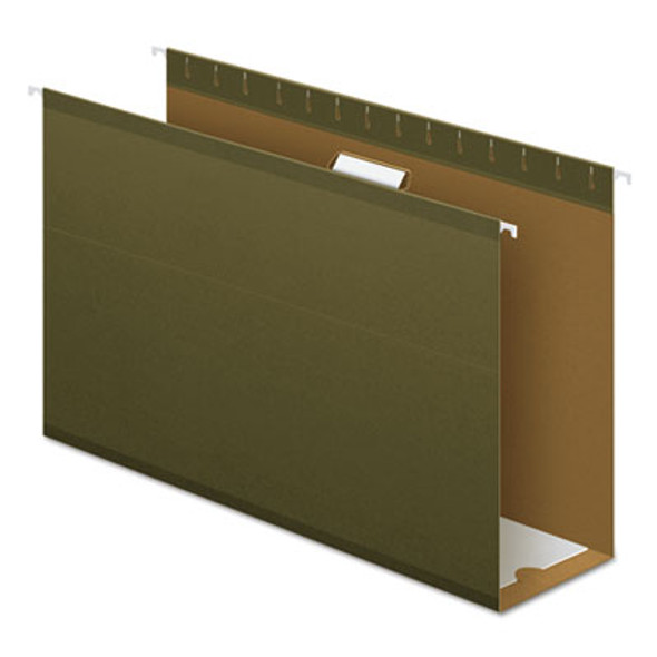 Extra Capacity Reinforced Hanging File Folders With Box Bottom, 4" Capacity, Legal Size, 1/5-Cut Tabs, Green, 25/Box