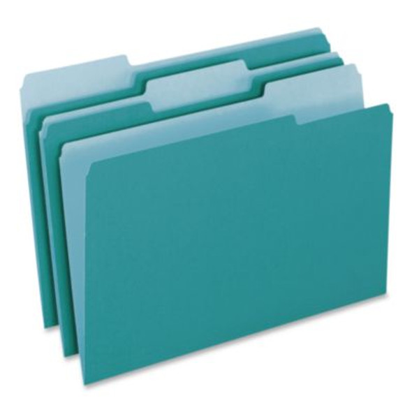 Interior File Folders, 1/3-Cut Tabs: Assorted, Letter Size, Aqua, 100/Box
