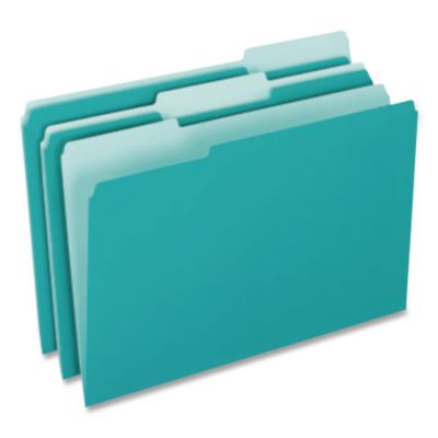 Interior File Folders, 1/3-Cut Tabs: Assorted, Letter Size, Aqua, 100/Box