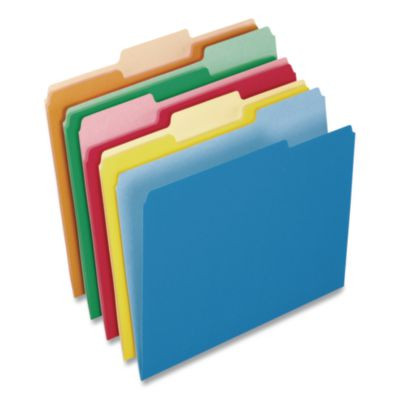 Interior File Folders, 1/3-Cut Tabs: Assorted, Letter Size, Assorted Colors: Blue/Green/Orange/Red/Yellow, 100/Box