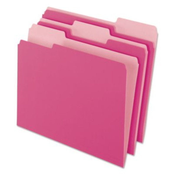 Interior File Folders, 1/3-Cut Tabs: Assorted, Letter Size, Pink, 100/Box