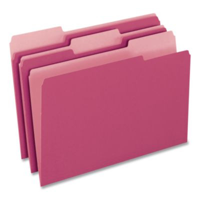 Interior File Folders, 1/3-Cut Tabs: Assorted, Letter Size, Pink, 100/Box