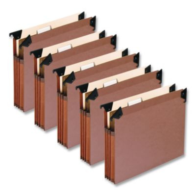 Premium Expanding Hanging File Pockets With Swing Hooks And Dividers, 3 Dividers With 1/5-Cut Tabs, Letter Size, Brown, 5/Box