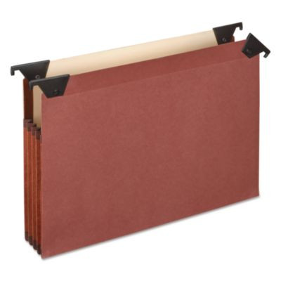 Premium Expanding Hanging File Pockets With Swing Hooks And Dividers, 3 Dividers With 1/3-Cut Tabs, Letter Size, Brown, 5/Box