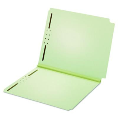 Dual-Tab Pressboard Fastener Folder, Straight Tab, Expands 2", 2 Fasteners, Letter Size, Light Green, 25/Box