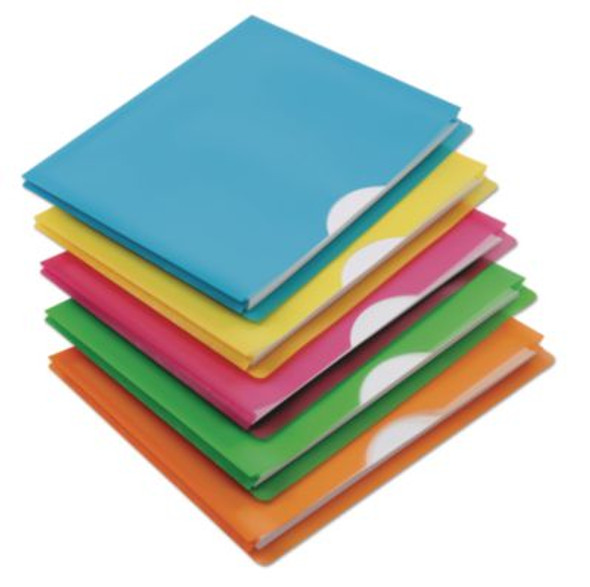 Glow Poly File Jacket, Straight Tab, Letter Size, Assorted Colors, 5/Pack