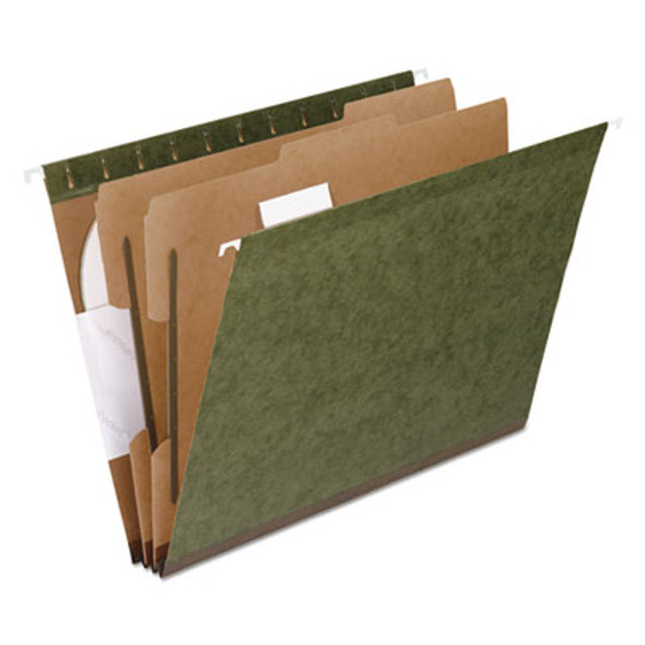 Surehook Reinforced Hanging Divider Folders, 1/5-Cut Tab, Expands 2", 2 Dividers, 4 Fasteners, Letter Size, Green, 10/Box