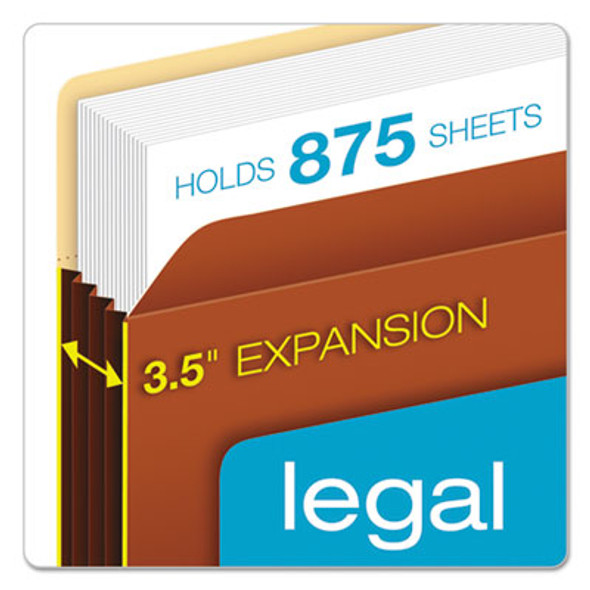 File Pocket With Tyvek, 3.5" Expansion, Legal Size, Redrope, 10/Box
