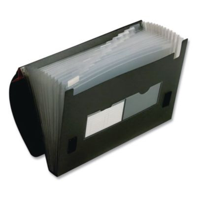 13-Pocket File, 4" Expansion, 13 Sections, Hook/Loop Closure, 1/12-Cut Tabs, Letter Size, Black