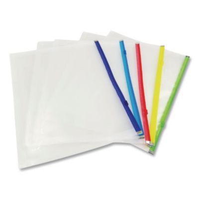 Poly Zip Envelope, Zipper Closure, 10 x 13, Assorted Colors, 5/Pack